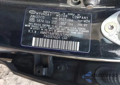 2016 Hyundai Accent Se from USA, damaged, VIN KMHCT4AE9GU972507
